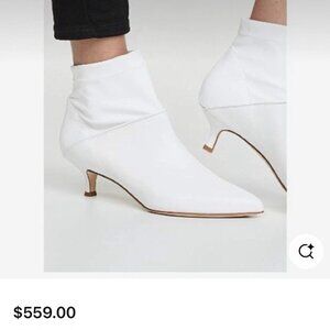 ($559) TIBI White Leather Kitten Heel Ankle Boots